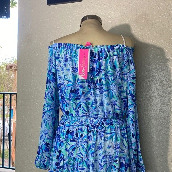 Lilly Pulitzer Blue and Green Off-Shoulder Dress - Picture 8 of 12
